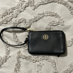 Black leather Tory Burch wristlet